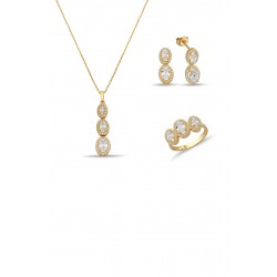 14 Ayar Altın 2-3-3 Sıralı Oval Taşlı Mini Set