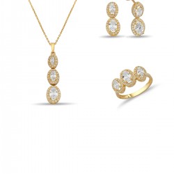 14 Ayar Altın 2-3-3 Sıralı Oval Taşlı Mini Set